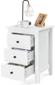 Mesa de cabeceira em madeira com 3 gavetas resistentes e espaçosas, estilo moderno, 46 x 37 x 65 cm, branca