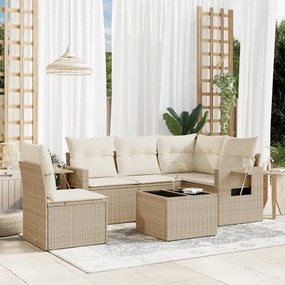 6 pcs conjunto de sofás p/ jardim com almofadões vime PE bege