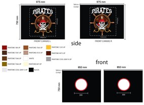 Conjunto Cama alta de Criança PINO 90 x 200 cm + estrado + escada + escorrega + cortina Piratas Natural