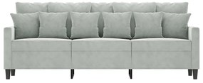 Sofá de 3 lugares 180 cm veludo cinzento-claro