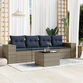 vidaXL 5 pcs conjunto sofás p/ jardim c/ almofadões vime PE cinzento