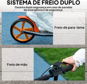Trotinete Dobrável com Guiador Ajustável, Rodas Grandes de 200 mm, Amortecimento e Travão, Carga Máxima de 100 kg, 91,5x36,5x91-104 cm, Vermelho