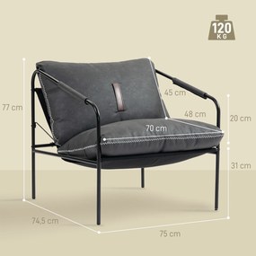 Poltrona Moderna Poltrona de Leitura Estofada em Couro Sintético Capas de Almofadas Removíveis 74,5x75x77 cm Cinza Carvão