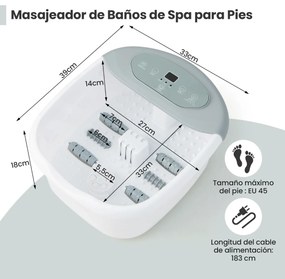 Massajador de banho para pés com pedra de massagem amovível e pérolas Footbath para pés com bolhas e vibração 33 x 39 x 18 cm Cinzento