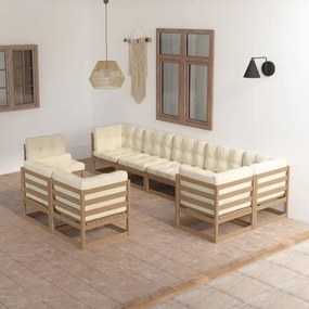 vidaXL 9 pcs conjunto lounge de jardim c/ almofadões pinho maciço