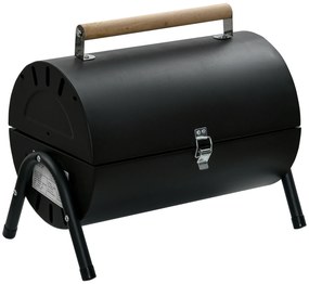 Outsunny Churrasqueira portátil a carvão com 2 grelhadores Cozinha com puxador e fechadura para churrasco Picnic Camping 42x26x42 cm Preto