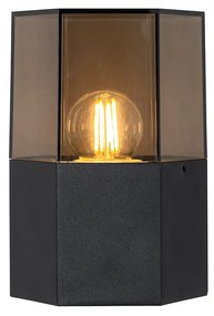 Aplique de parede exterior preto com vidro fumê hexagonal IP44 - Denmark Moderno