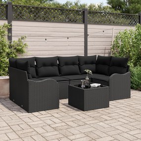 Conjunto de Sofá de Jardim vidaXL com 7 Peças e Cushions Rattan Sintético Preto