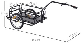 Reboque de Carga para Bicicleta Carrinho Dobrável para Bicicleta com 2 Rodas Refletores Carga 40 kg 155x71,5x77 cm Preto