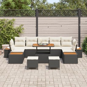 Conjunto de Sofás de Jardim com 10 Peças e Almofadas Preto Ratan de Po