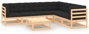 vidaXL 7 pcs conjunto lounge de jardim c/ almofadões pinho maciço