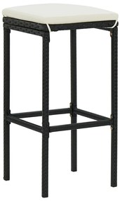 9 pcs conjunto de bar para jardim c/ almofadões vime PE preto