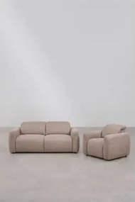 Conjunto De Sala Com Sofá Reclinável Elétrico De 2 Lugares E Poltrona Estofada Peggy Chenille Castanho Trigo - Sklum