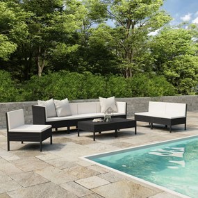 vidaXL 9 pcs conjunto lounge de jardim c/ almofadões vime PE preto