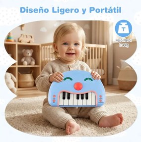 Teclado de 13 teclas para crianças Piano interativo com botões sorridentes e luzes Instrumento educativo portátil para maiores de 3 anos Azul