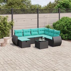 vidaXL 8 pcs conjunto de sofás p/ jardim c/ almofadões vime PE preto