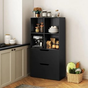 Estante com 4 cubos 70 x 33,5 x 130 cm com 2 gavetas com 5 níveis Design moderno em madeira para sala ou escritório Preto