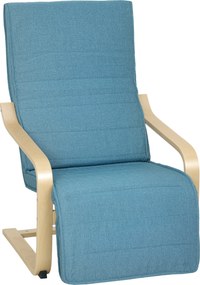 HOMCOM Poltrona Relax com Apoio para os Pés Ajustáveis Poltrona Estofada em Tecido com Estrutura de Madeira 66,5x94x100 cm Azul | Aosom Portugal