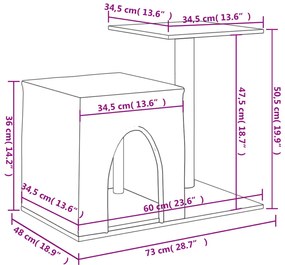Árvore gatos c/ postes arranhadores sisal 50,5 cm cinza-escuro