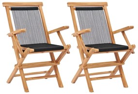Cadeiras de jardim dobráveis 2 pcs madeira teca maciça e corda