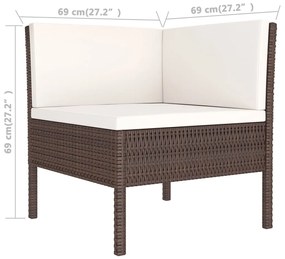 14 pcs conjunto lounge jardim c/ almofadões vime PE castanho