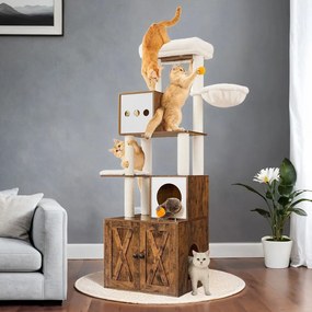 Arranhador para gatos 2 em 1  com caixa de areia 60 x 52 x 185 cm (C x L x A) castanho vintage