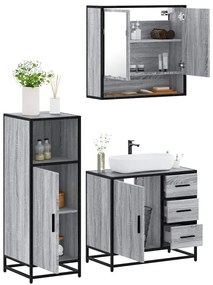 3 pcs Conjunto móveis casa de banho madeira proc. cinza sonoma
