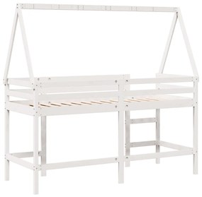Cama alta c/ escada e telhado 90x190 cm pinho maciço branco
