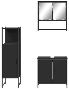 3 pcs conjunto móveis casa de banho derivados de madeira preto