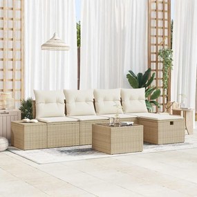 vidaXL Conjunto de Sofá de 6 Peças com Almofadas Bege Rattan Poliéster
