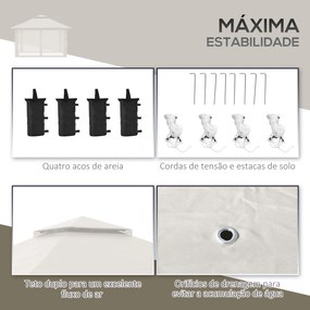 Outsunny Tenda Dobrável Pop-UP 3,92x3,92x2,83m Tenda de Jardim com Altura Ajustável Proteção UV50+ Teto Duplo Rede Mosquiteira e Bolsa de Transporte com Rodas para Festas Campismo Bege