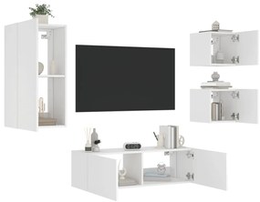 4 pcs móveis de parede para TV com luzes LED branco