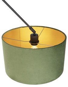 Candeeiro de suspensão com veludo verde com 35 cm ouro - Blitz I preto Country / Rústico