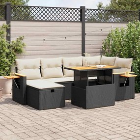 8 pcs conjunto sofás de jardim com almofadões vime PE preto