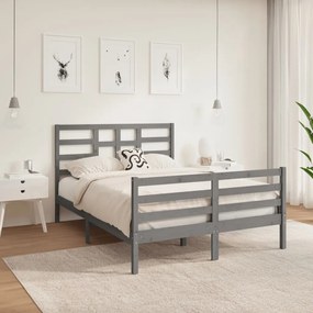 vidaXL Estrutura de cama 140x190 cm madeira maciça cinzento