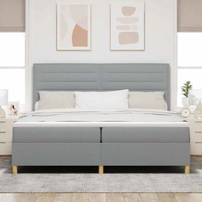 Cama Box com Colchão &amp; Luz LED Cinzento-claro 200x200 cm em Tecido