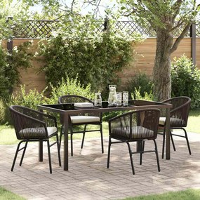 vidaXL Conjunto de Jantar de Jardim com 5 Peças e Almofadas em Rattan Poliéster Marrom.