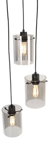 Candeeiro de suspensão design preto com vidro fumê 3 luzes - Dome