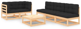 vidaXL 6 pcs conjunto lounge de jardim c/ almofadões pinho maciço