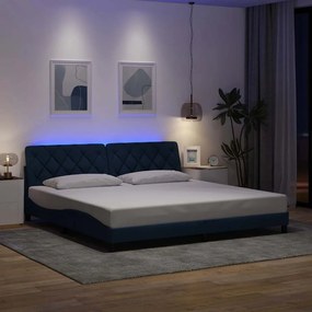 Estrutura de cama com LED sem colchão 200x200 cm tecido azul