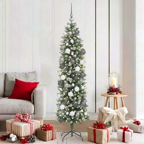 vidaXL Árvore Slim de Natal Artificial Verde e Branco 180 cm