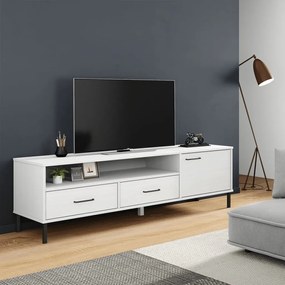 vidaXL Móvel de TV c/ pernas de metal pinho maciço OSLO branco
