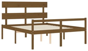 Cama idosos king size c/ cabeceira madeira maciça castanho-mel