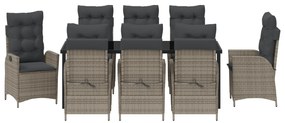 Conjunto de Jantar de Jardim com 9 Peças e Almofadas Cinza Rattan Poli