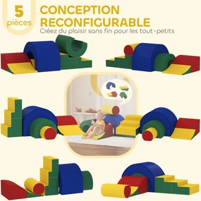 Percurso de motricidade para bebés – brinquedos de escalada modulares com 5 blocos gigantes de espuma, 181 x 39 x 44 cm, multicolorido