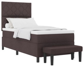Cama Box Spring com Colchão &amp; Banco Marrom Escuro 90x190 cm Tecido