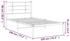 Estrutura de cama com cabeceira 100x190 cm metal branco