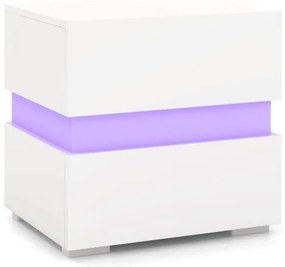 Conjunto de 2 mesas de cabeceira LED alto brilho mesa de cabeceira com 2 gavetas branco