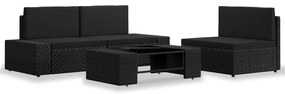 4 pcs conjunto lounge para jardim vime PE preto