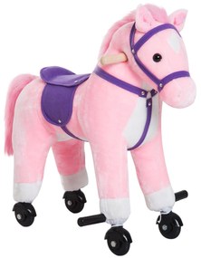 Cavalo para Crianças acima de 36 Meses com Rodas Sons de Relinchar e Pedais Carga 60 kg 55x23x60 cm Rosa